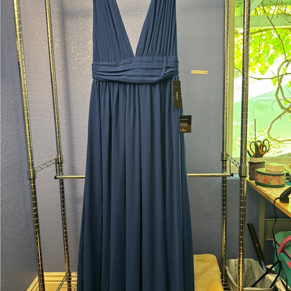 Lulu's Blue Sleeveless Plunge Gown for Prom
